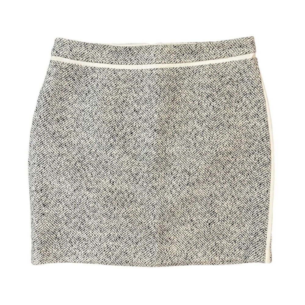 White House Black Market WHBM Ice Princess Boot Skirt White Grey Tweed Lined 8